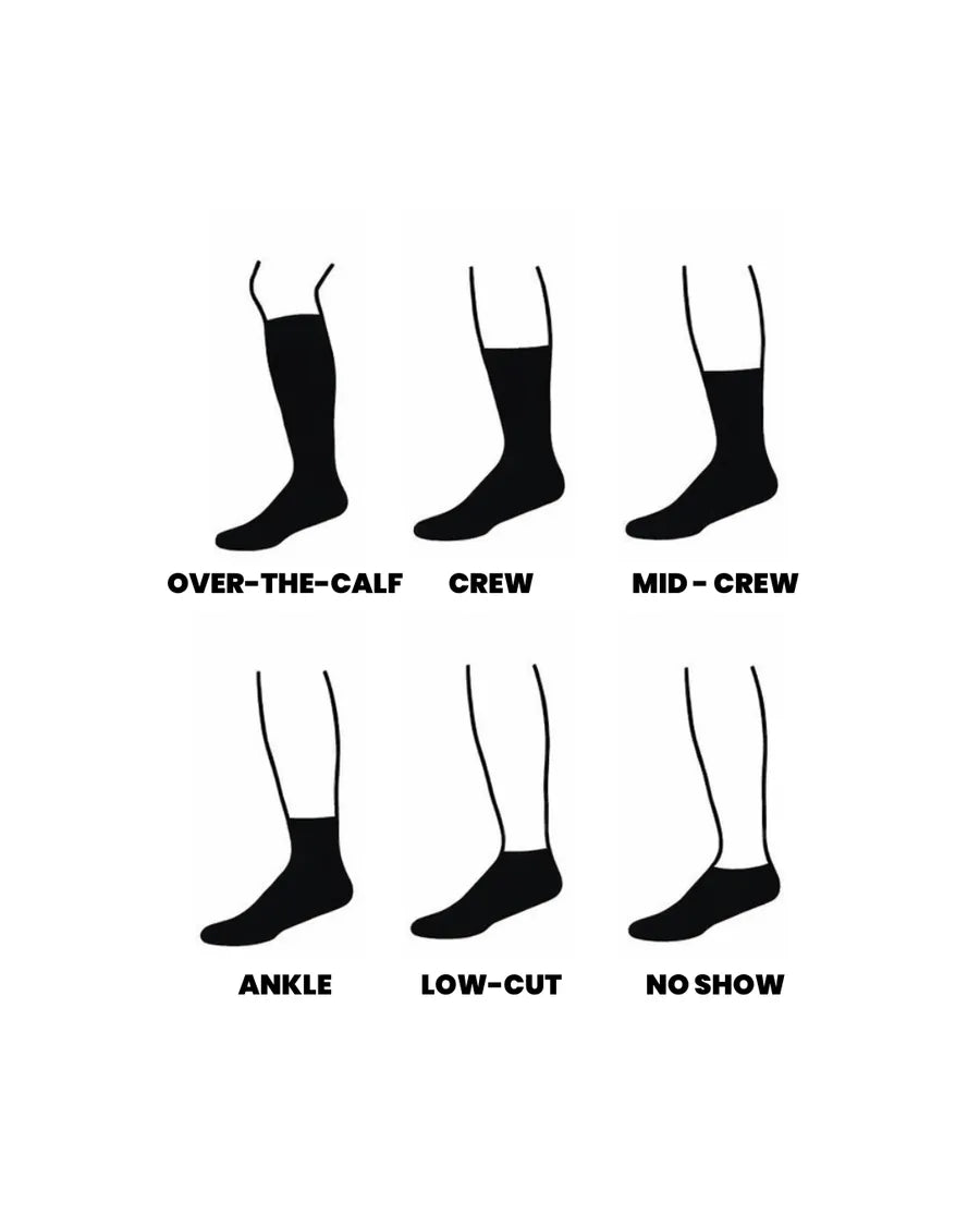 Zes soklengtes van no show tot over-the-calf, te personaliseren met eigen kleur en logo